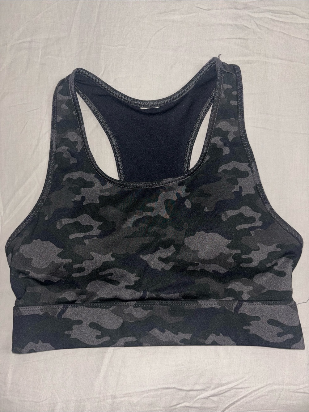 Fabletics Black & Gray Camo Racerback Sports Bra